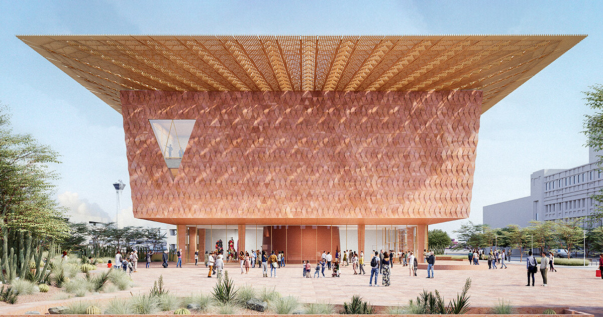 kéré architecture plans las vegas art museum with canyon-like interiors and mosaic facade