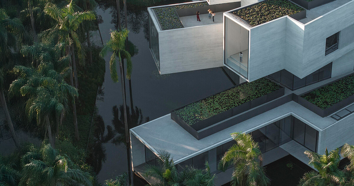 link-arc shapes shunde museum as stack of rotating tubes to frame wetland views