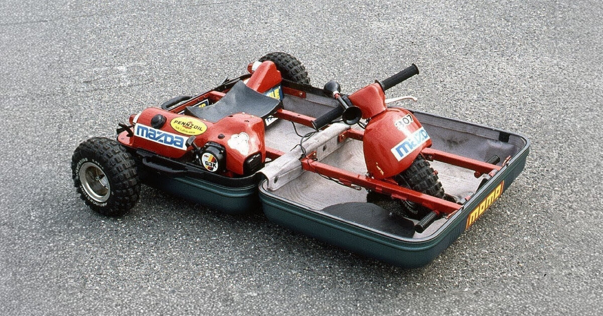 rediscover the mazda suitcase car, a portable three-wheeled vehicle that fits in the luggage