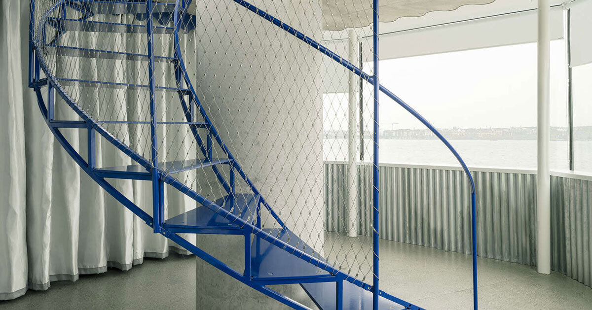 BUREAU highlights lake geneva lighthouse's lattice geometry with blue accents