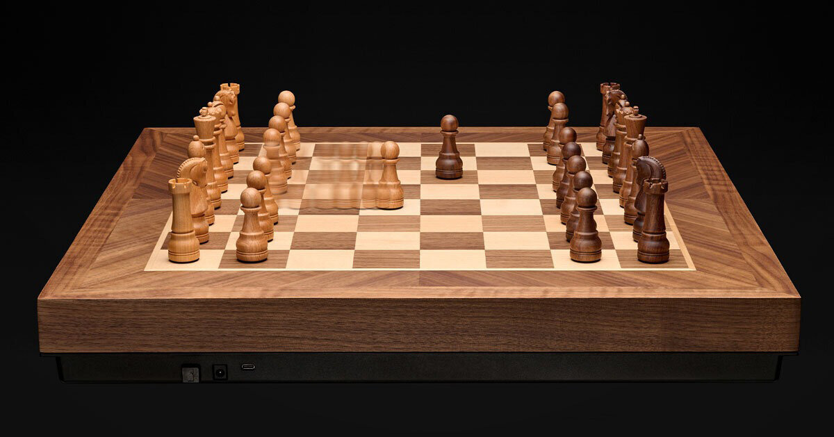 crafted in solid walnut and maple, phantom is the world's first robotic chessboard