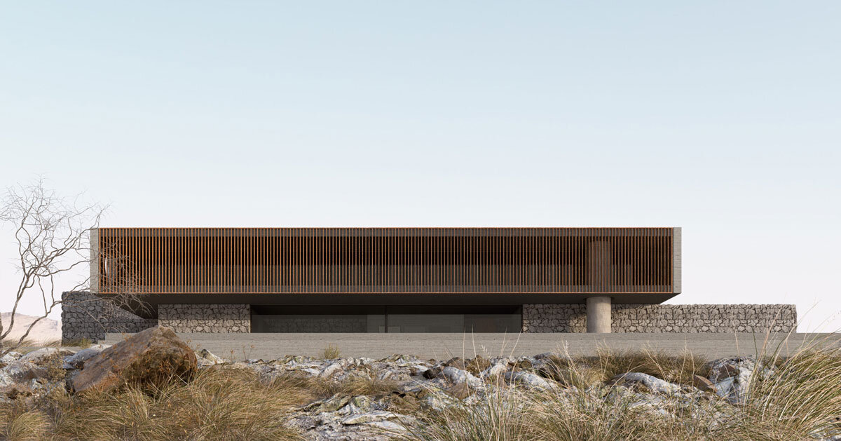 clad in timber, stone house by SHOVK perches over rocky oceanfront slope in portugal