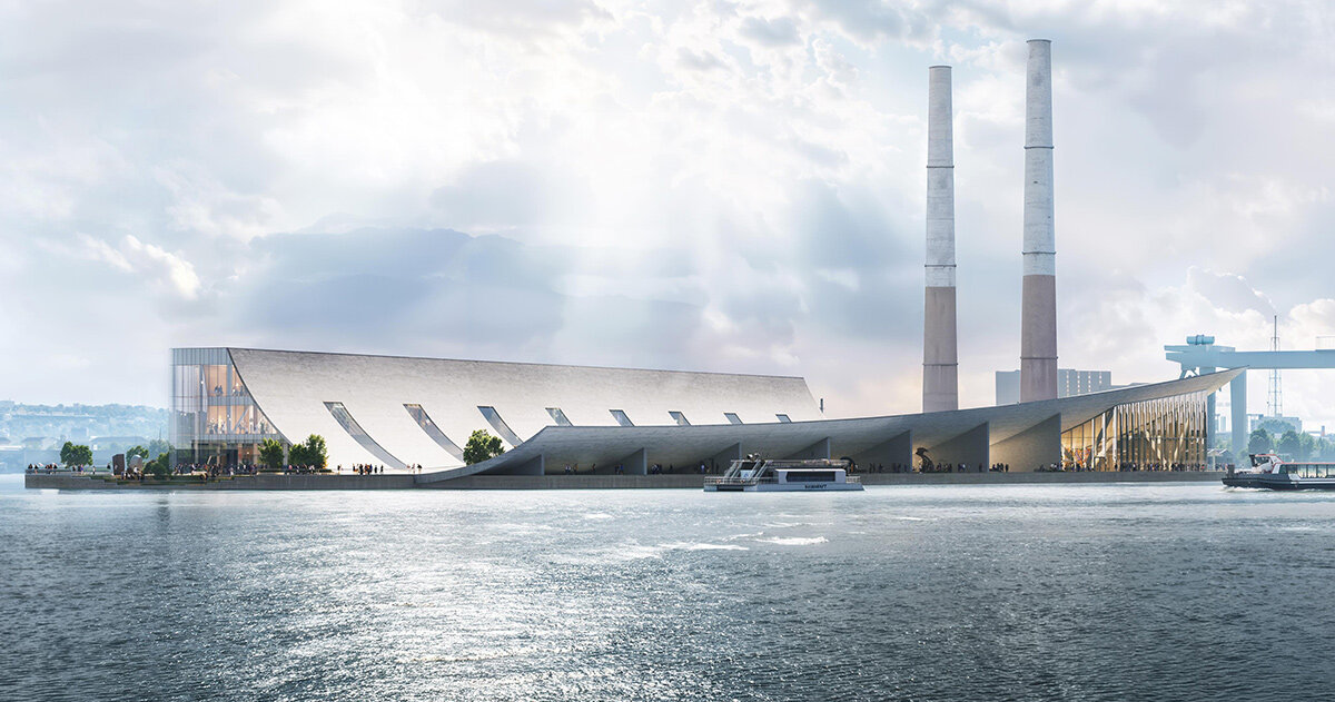 curving rooftop courtyard tops proposed brise-vent havre harbor museum in france