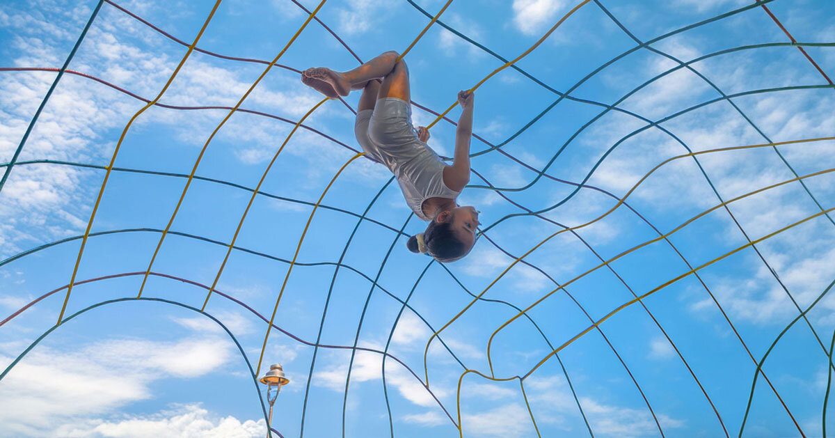 reclaimed materials sculpt textured children's play structures in india public park
