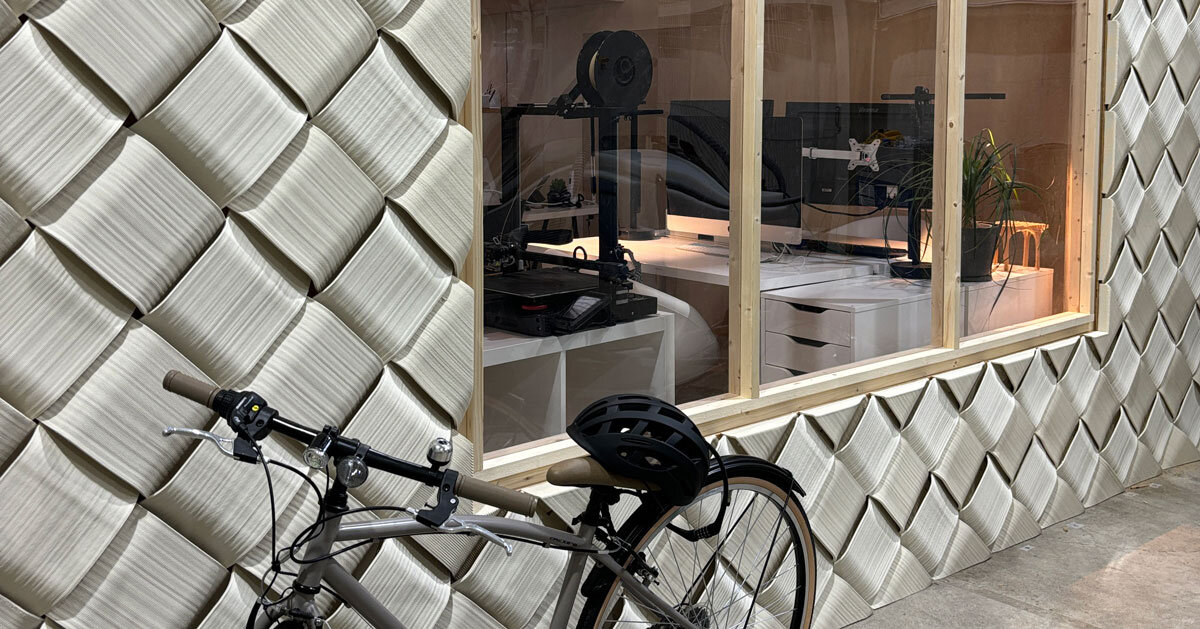 modular 3D printed facade wraps workspace in japan like knit textile