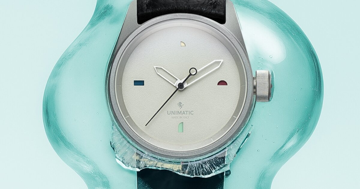 tiny multicolor windows mark the hours on luca nichetto's watch with UNIMATIC