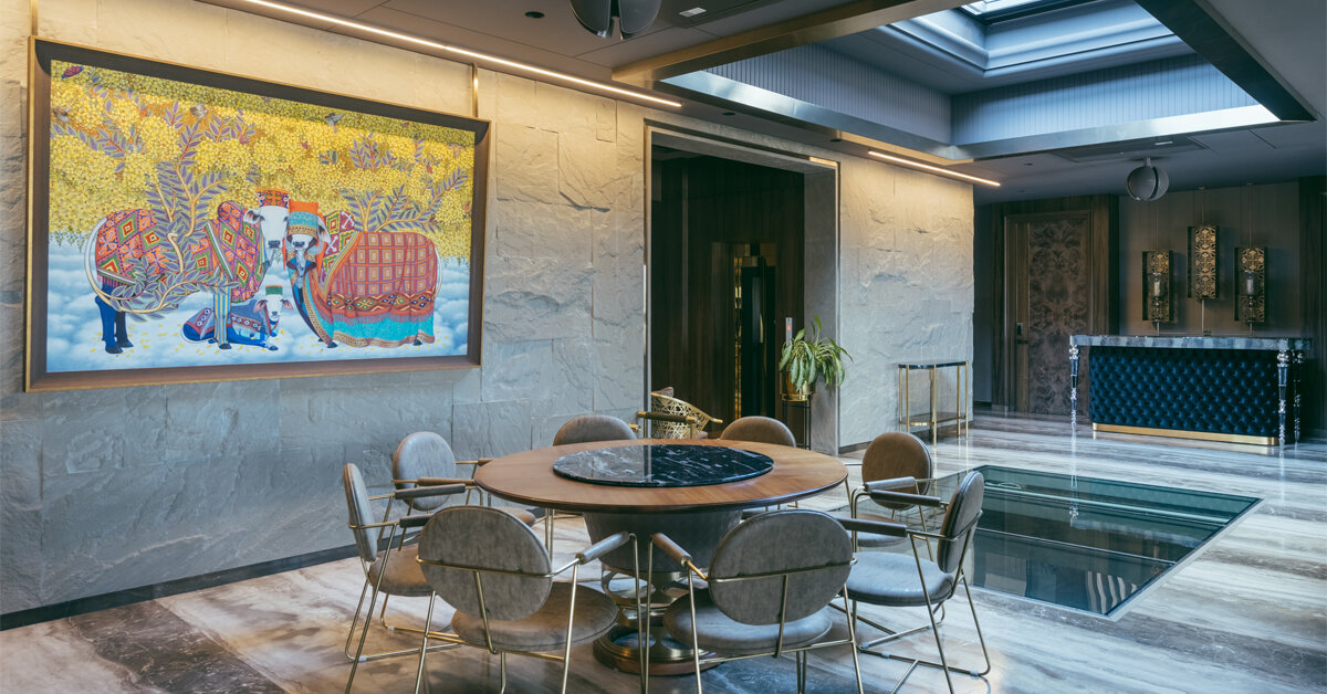 penthouse residence by metaphors blends neo-classical detail with brutalist geometry