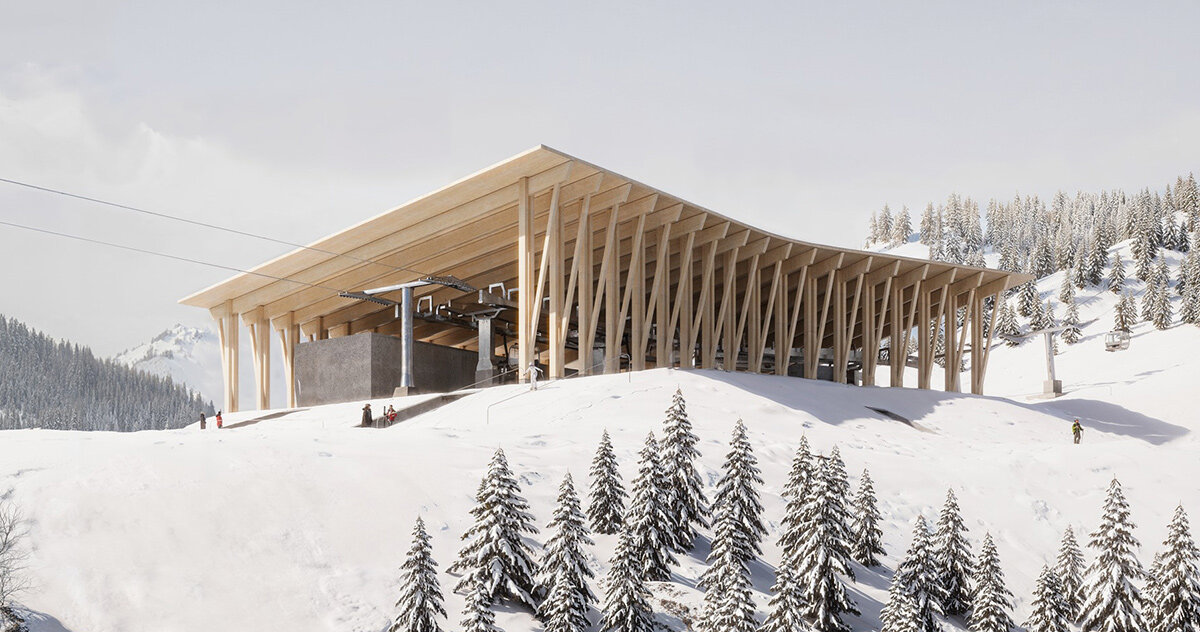 peter pichler echoes traditional alpine design with timber ski lift stations in italy