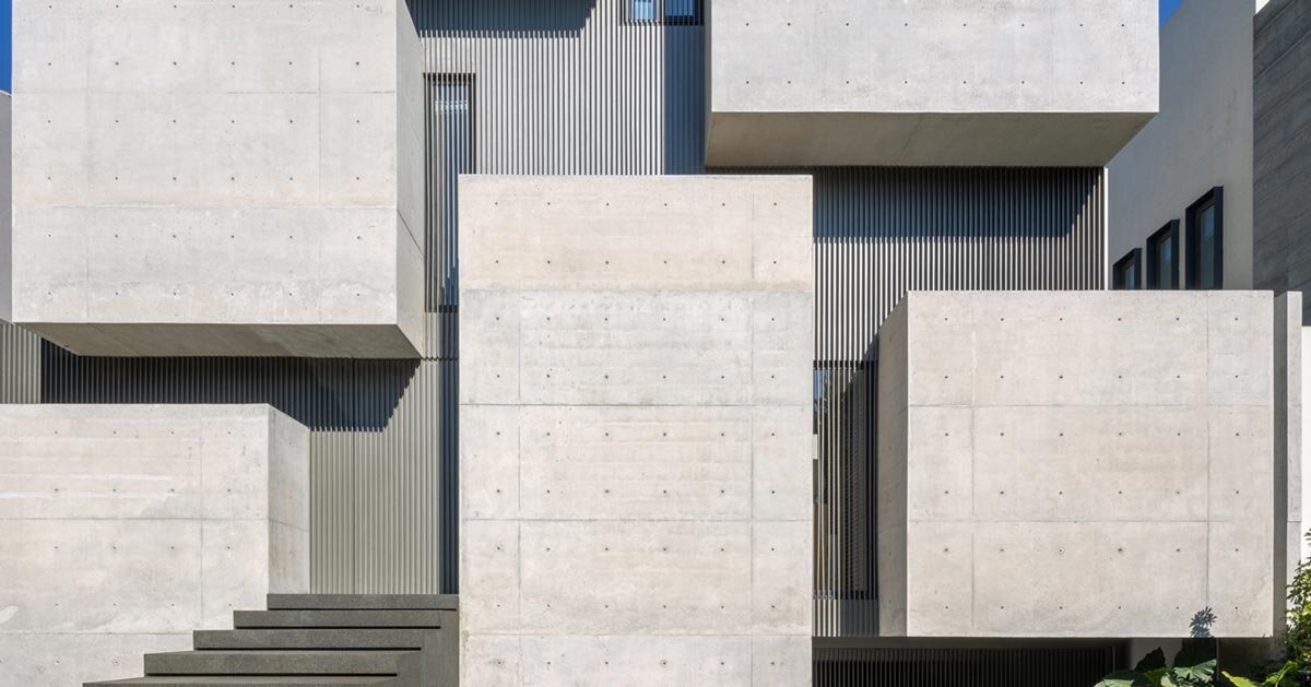 six extruded concrete volumes sculpt brutalist villa’s facade in mexico city