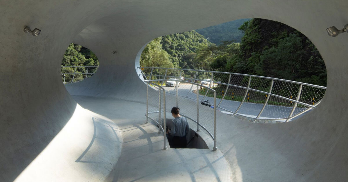 tubular concrete ring by HCCH studio shapes cycling rest pavilion among chinese hills