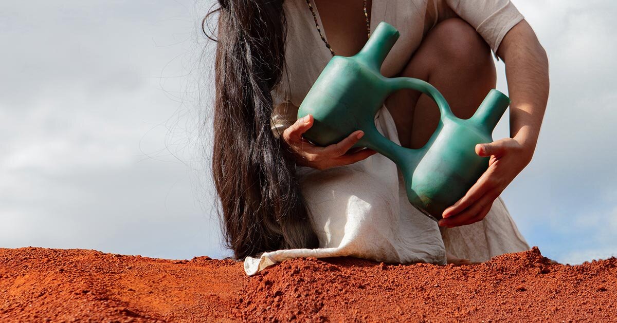 turquoise resin reimagines peruvian clay whistling vessels for vicús collection