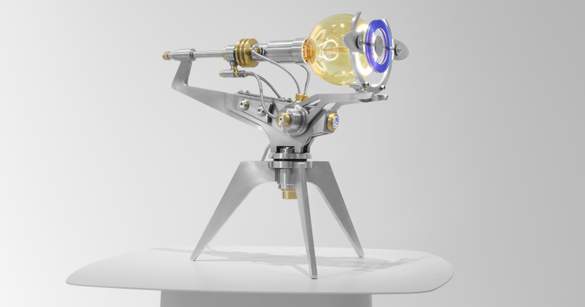 dimmable 'sun' surrounds spherical bulb in frank buchwald's machine light with MB&F