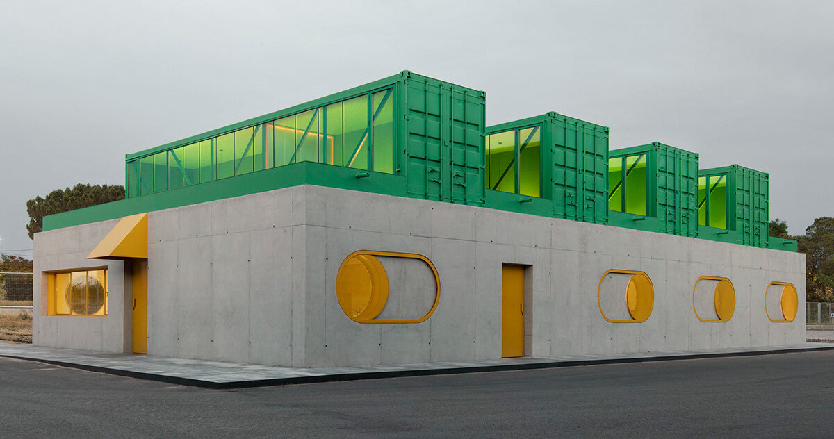repurposed shipping containers top colorful workspaces by impepinable studio in spain