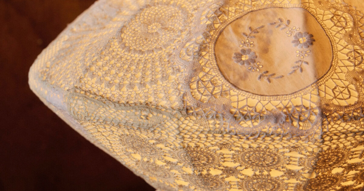 light sculptures preserve ancestral designs through antique doilies and lace textile