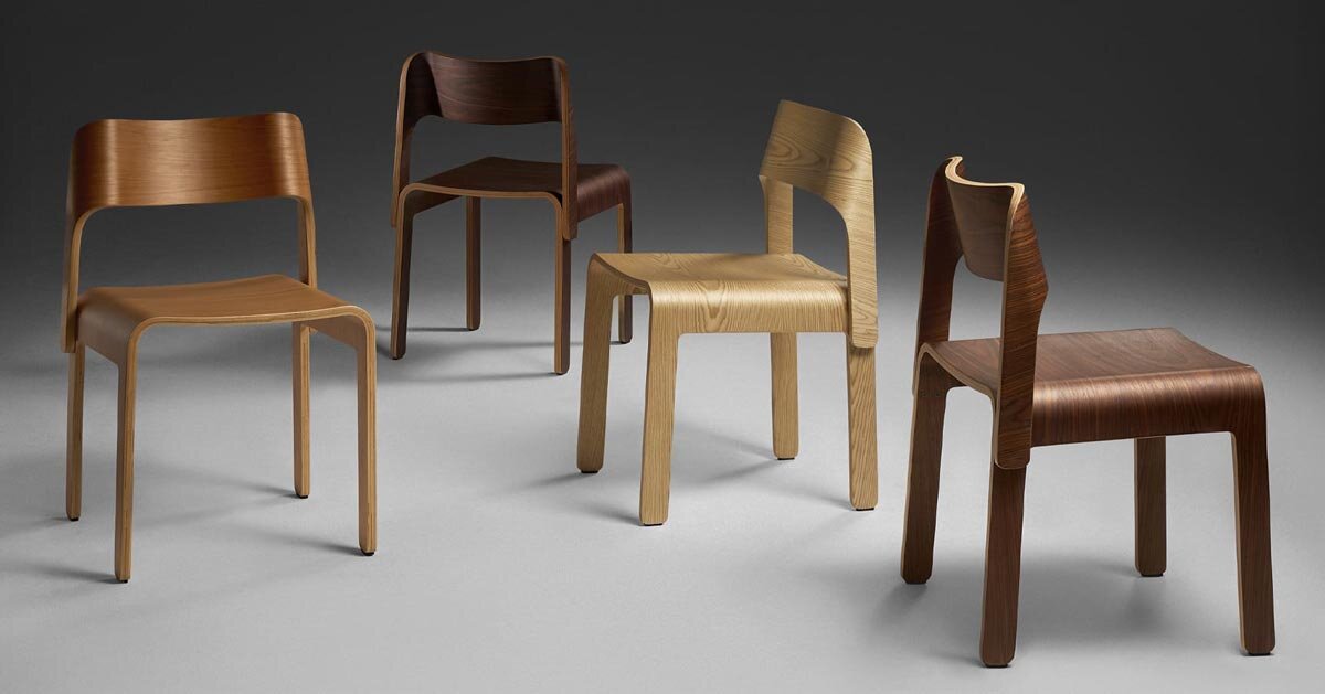 moulded birch plywood bends and curves to shape wave dining chair