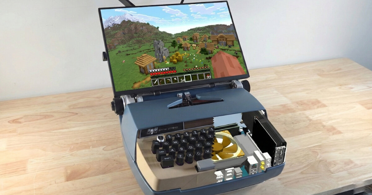 old typewriter comes back as functional 'gaming' computer that slides to the side