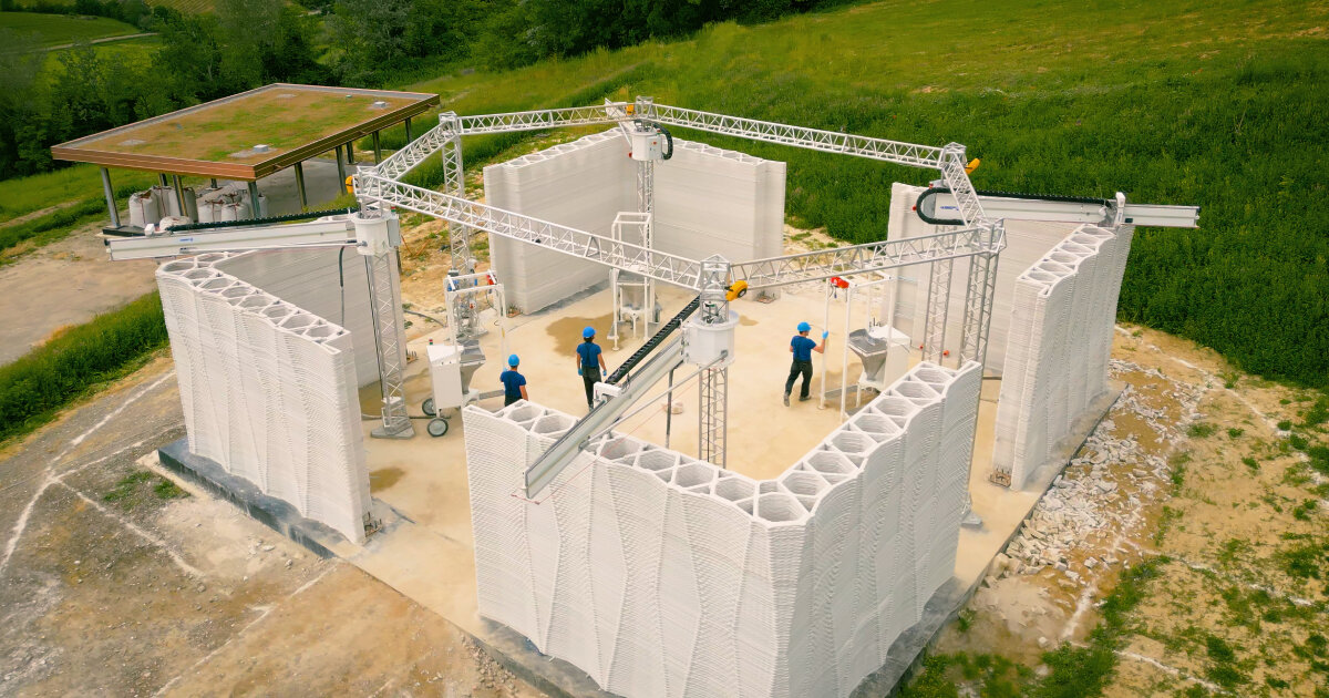self-sufficient 3D printed farm inspired by mandala geometry finishes building wall in italy