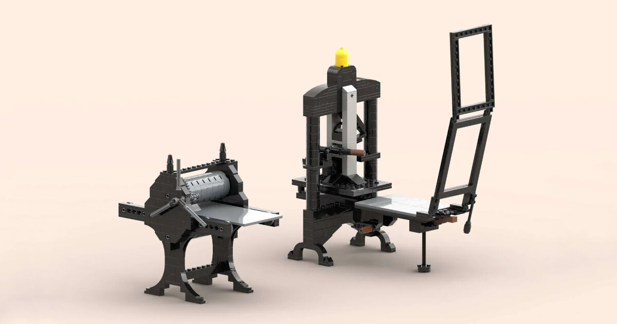 working LEGO printing presses can transfer images and logos onto paper