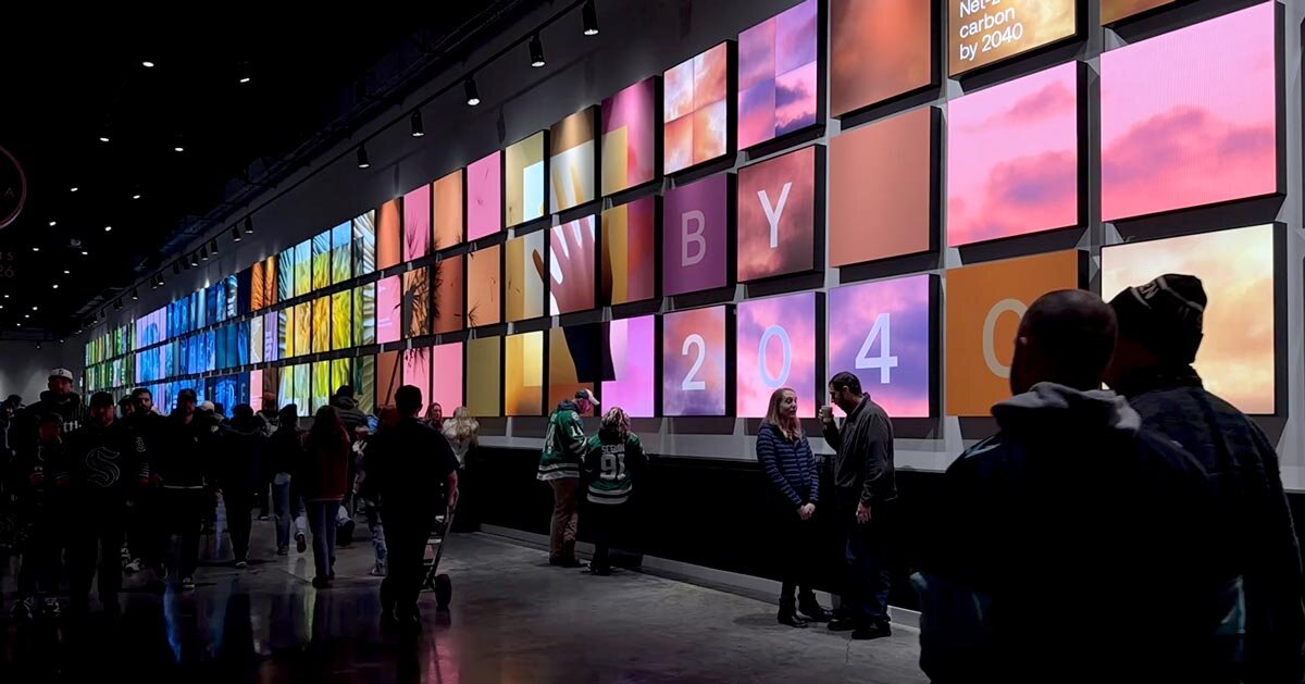 400-foot installation turns climate pledge arena into a living environmental interface