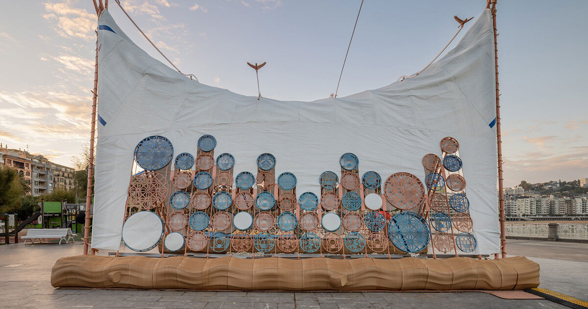 with a pavilion crafted through collective embroidery, izaskun chinchilla tests urban utopia