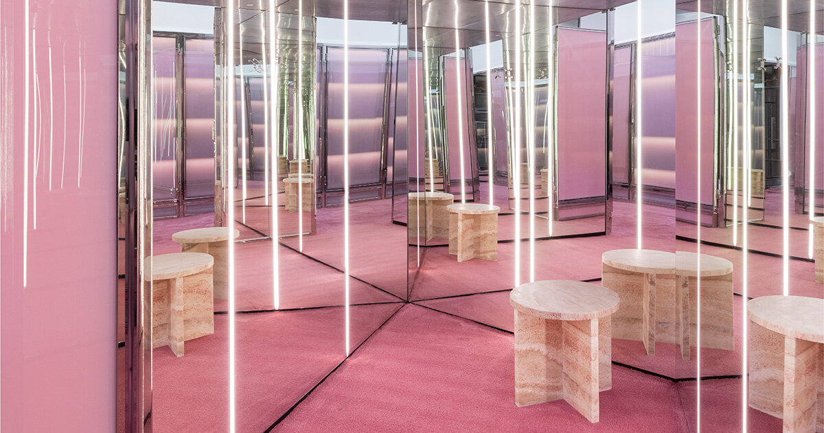 NM3 curates blumarine's new milan boutique with interiors of travertine and pink glass