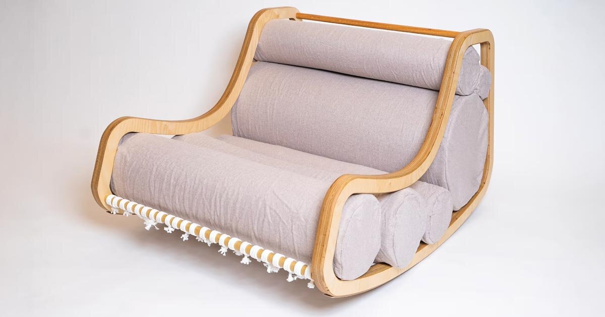 a series of movable cylindrical cushions reposition to form modular column chair