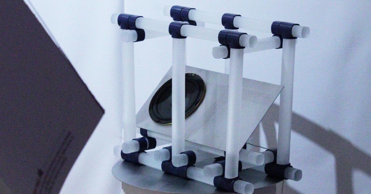 glass loudspeaker draws from uk grime music scene and brutalist architecture