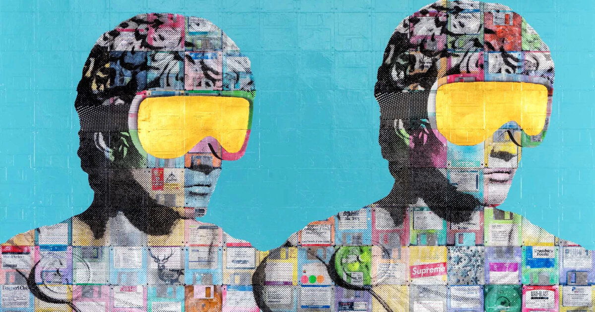 forgotten computer floppy disks return to life as large-scale portrait paintings