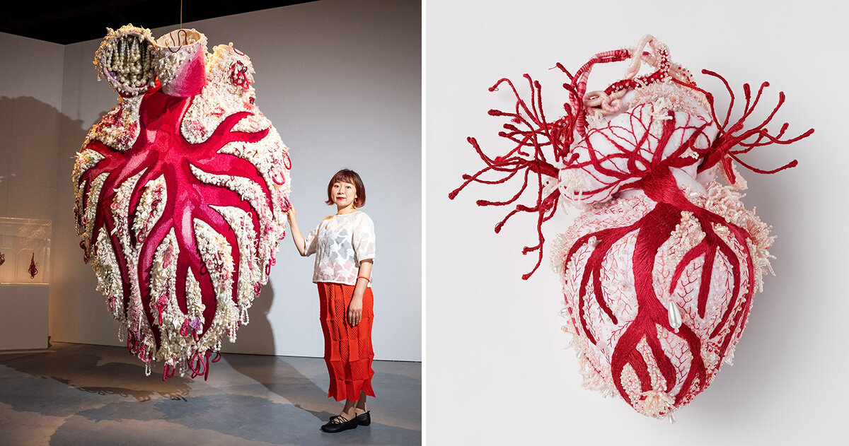 ema shin embroiders intricate detailing into monumental heart for biennial of sydney