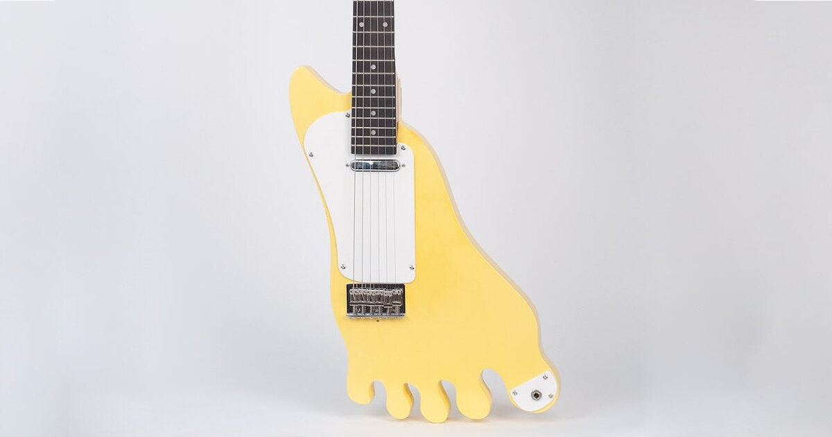 playful electric guitars by jacques averna take the form of foot, cloud, fried egg and padlock