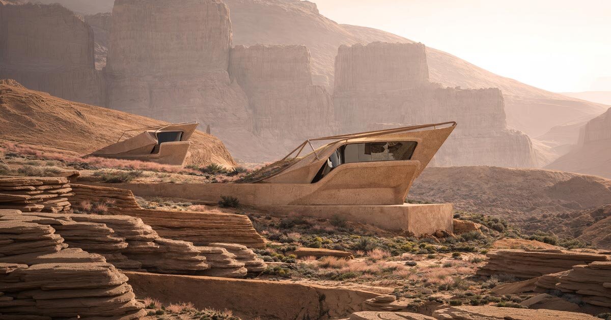 rammed-earth prisms carve an observatory house into the utah desert