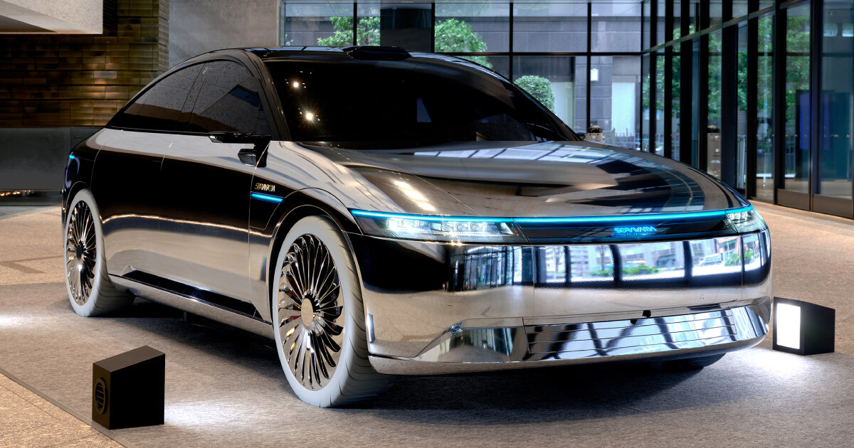 reflective lights and moiré pattern adorn hajime sorayama and matt copson’s AFEELA art cars