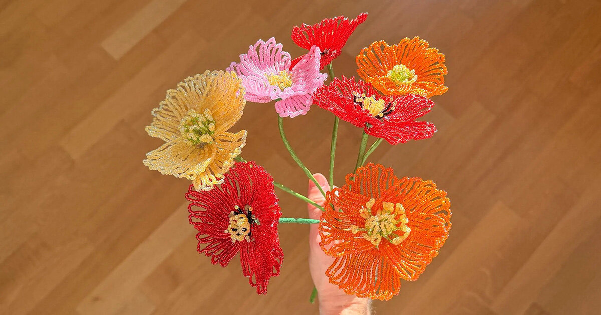 thousands of glass beads form delicate blossoms that never wilt in henri purnell's sculptures