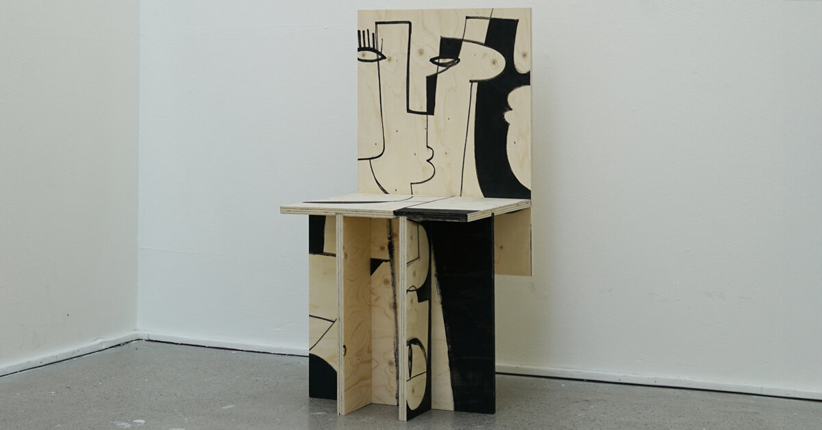 motspråk cuts plywood painting apart and rebuilds it as chair