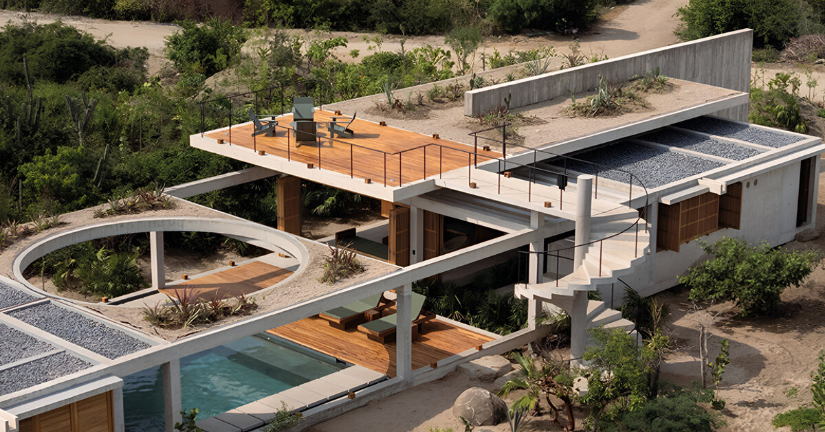 planted roof connects concrete casa cieno by TAC to oaxacan coast