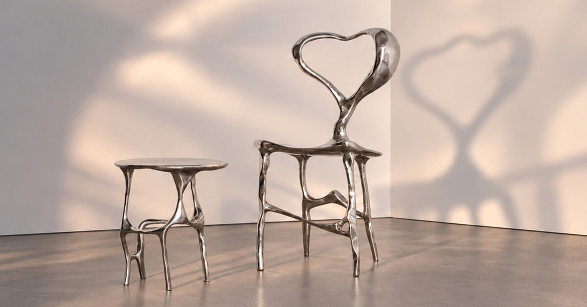 cast aluminum turns heart forms into sculptural furniture in LOVE collection