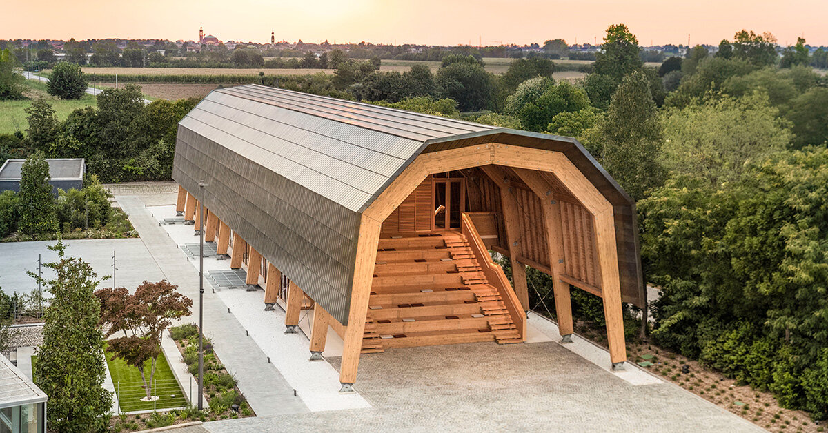 pedrali converts temporary wooden pavilion into permanent community hub