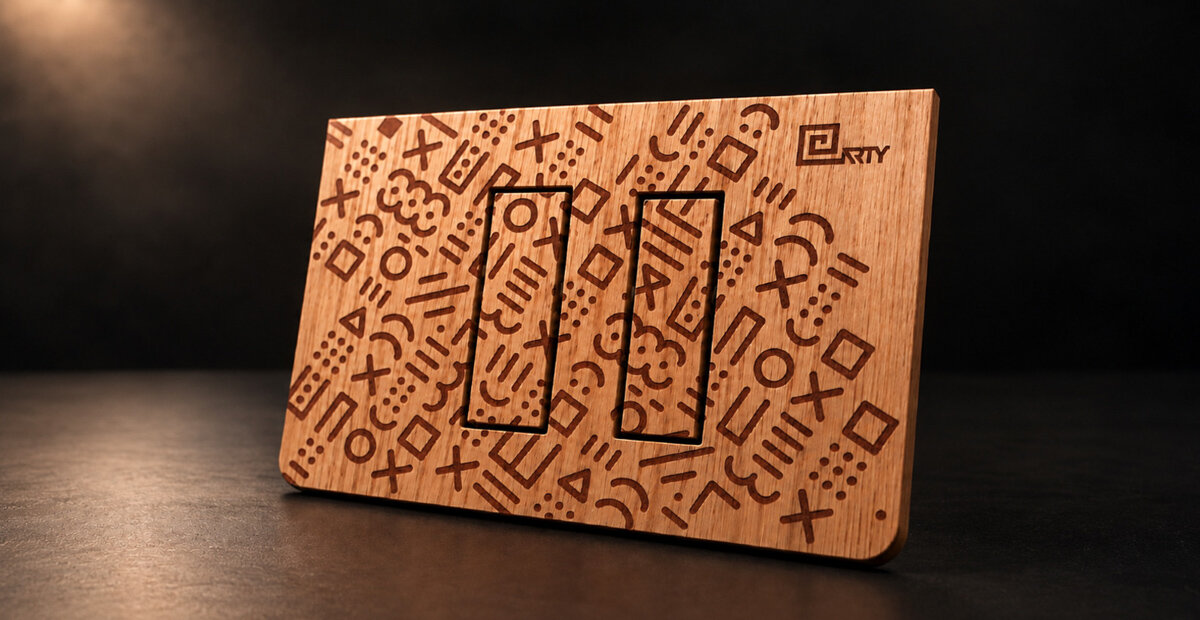 solid walnut, oak, and padauk give bathroom flush plates a sculptural identity