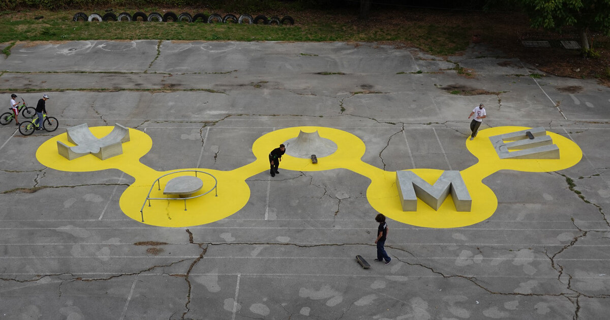 concrete letterforms become mini skatepark by XPOME in bulgaria