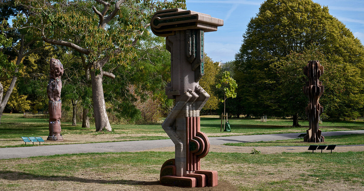 3D printed concrete sculptures blend classical fragments with sci-fi forms at frieze sculpture