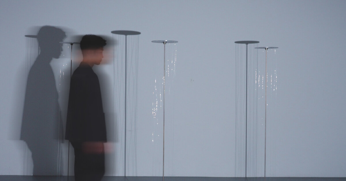 yotaro sakamoto's kinetic thread column transforms human presence into shifting shadows