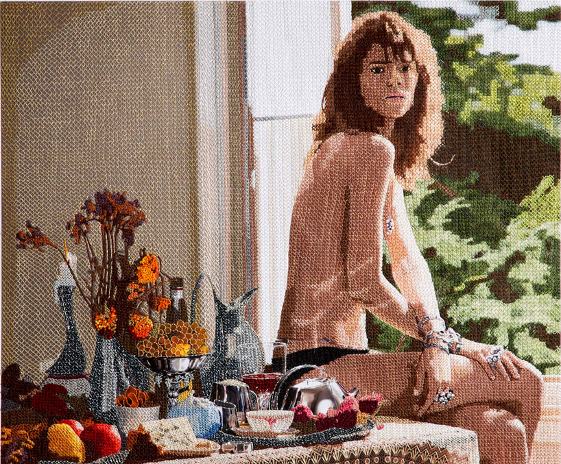 cross stitched fashion ads by inge jacobsen for georg jensen