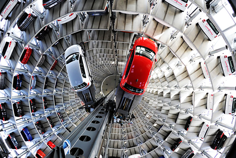 volkswagen parking lot towers at autostadt