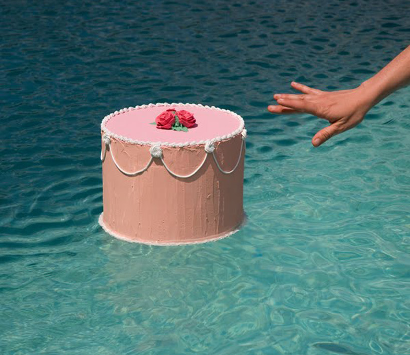 nine fake cakes floating in nine bodies of water by jacinda russell