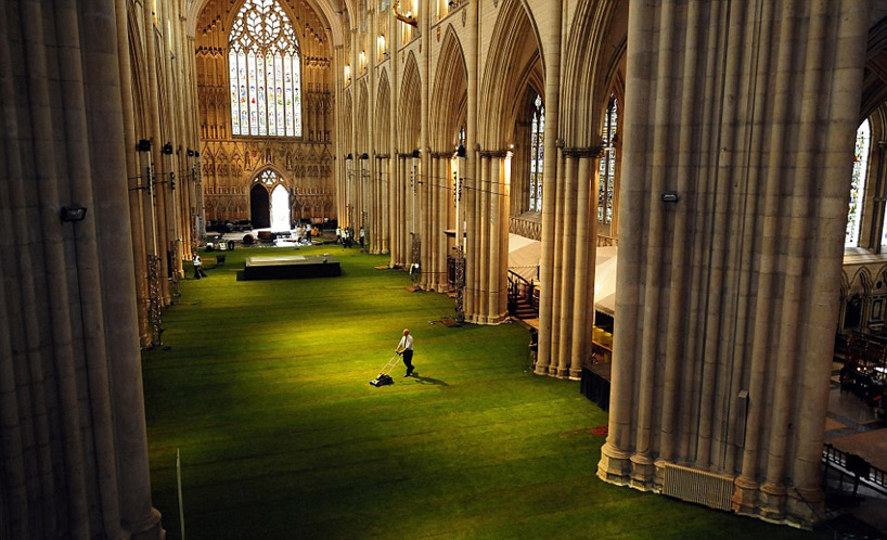 york minster cathedral interior covered in grass