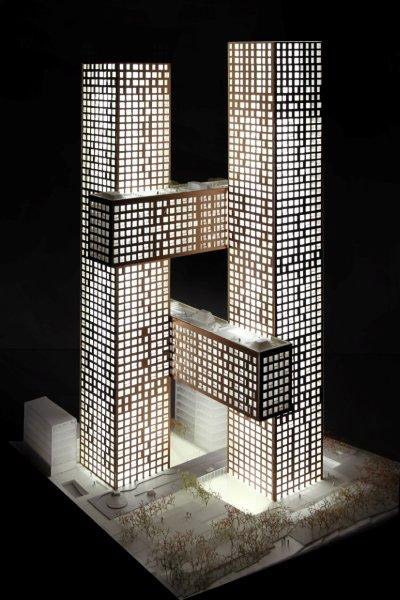 BIG architects: cross # towers, seoul, korea