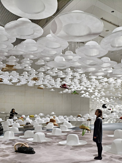 nendo designs akio hirata's exhibition of hats