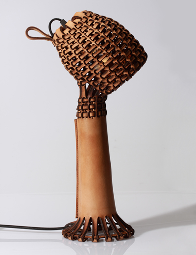 woven leather akob lamp by tjiang supertini