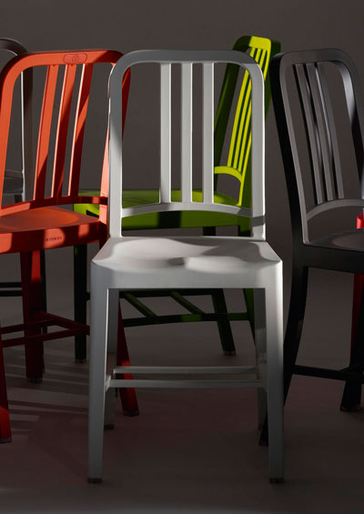 emeco 111 navy chair of recycled coca cola bottles