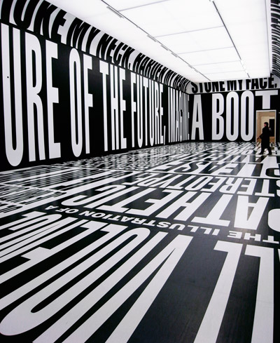 barbara kruger in taking place at the temporary stedelijk